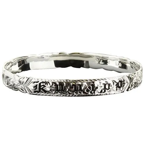 Sterling Silver Hawaiian Heirloom Bangle Kuuipo (Sweetheart) Cut Out Black Enamel