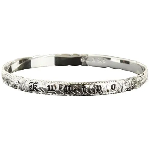 Sterling Silver Hawaiian Heirloom Bangle Kuuipo (Sweetheart) Cut Out Black Enamel