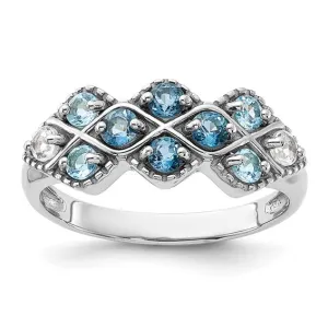 Sterling Silver London, Swiss Blue and White Topaz Ring