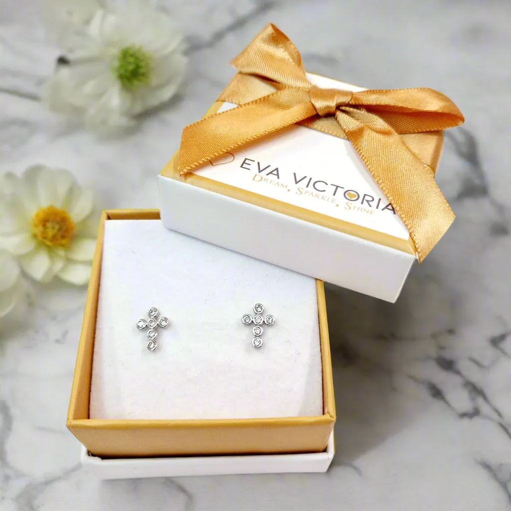 Sterling Silver Rounded Cross Stud Earrings