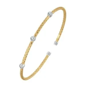 Sterling/18K Gold Finish Yellow & White Woven Cuff Bracelet with Cubic Zirconium Size 7