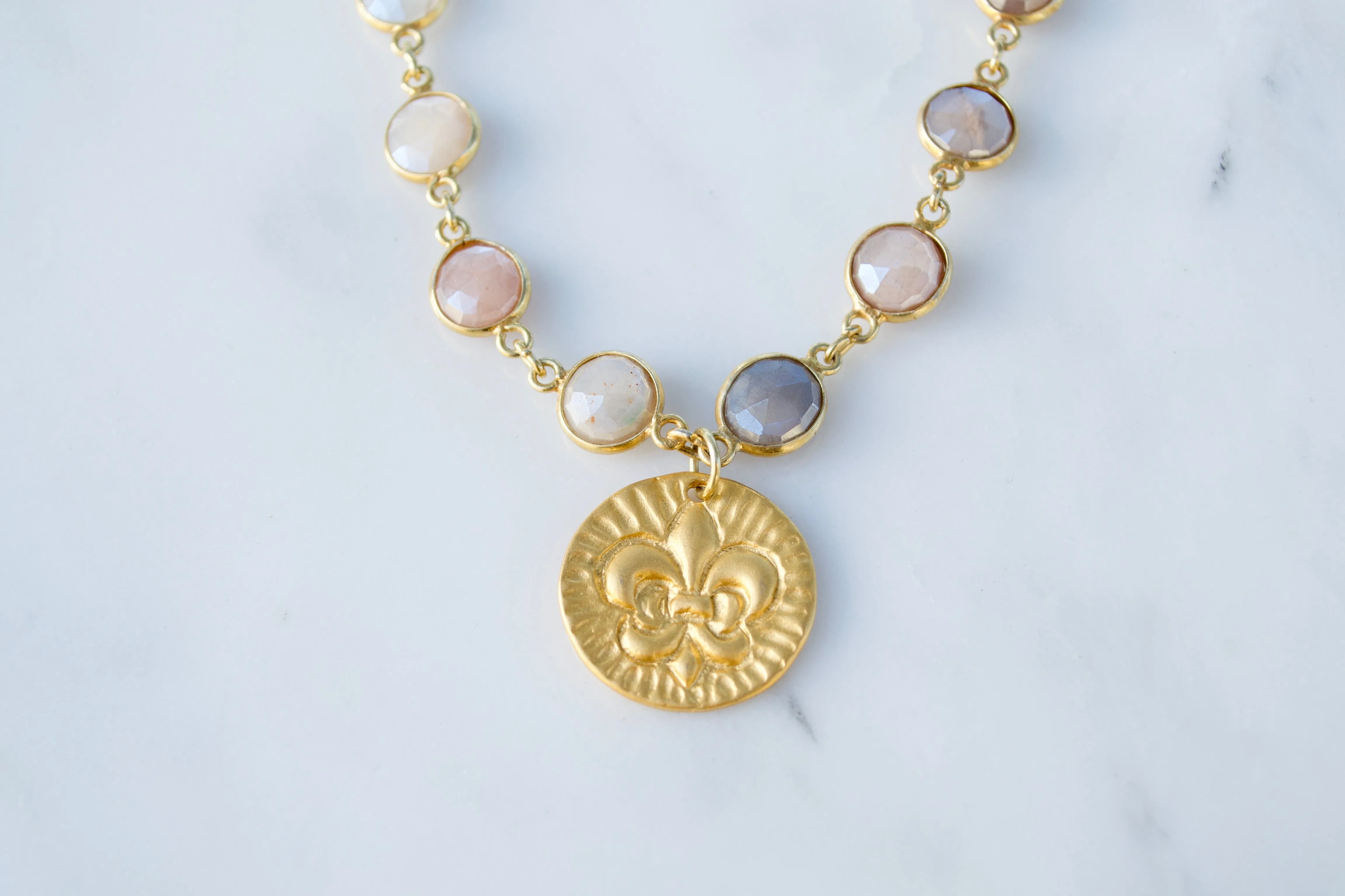 Sunstone Quartz Coin Necklace