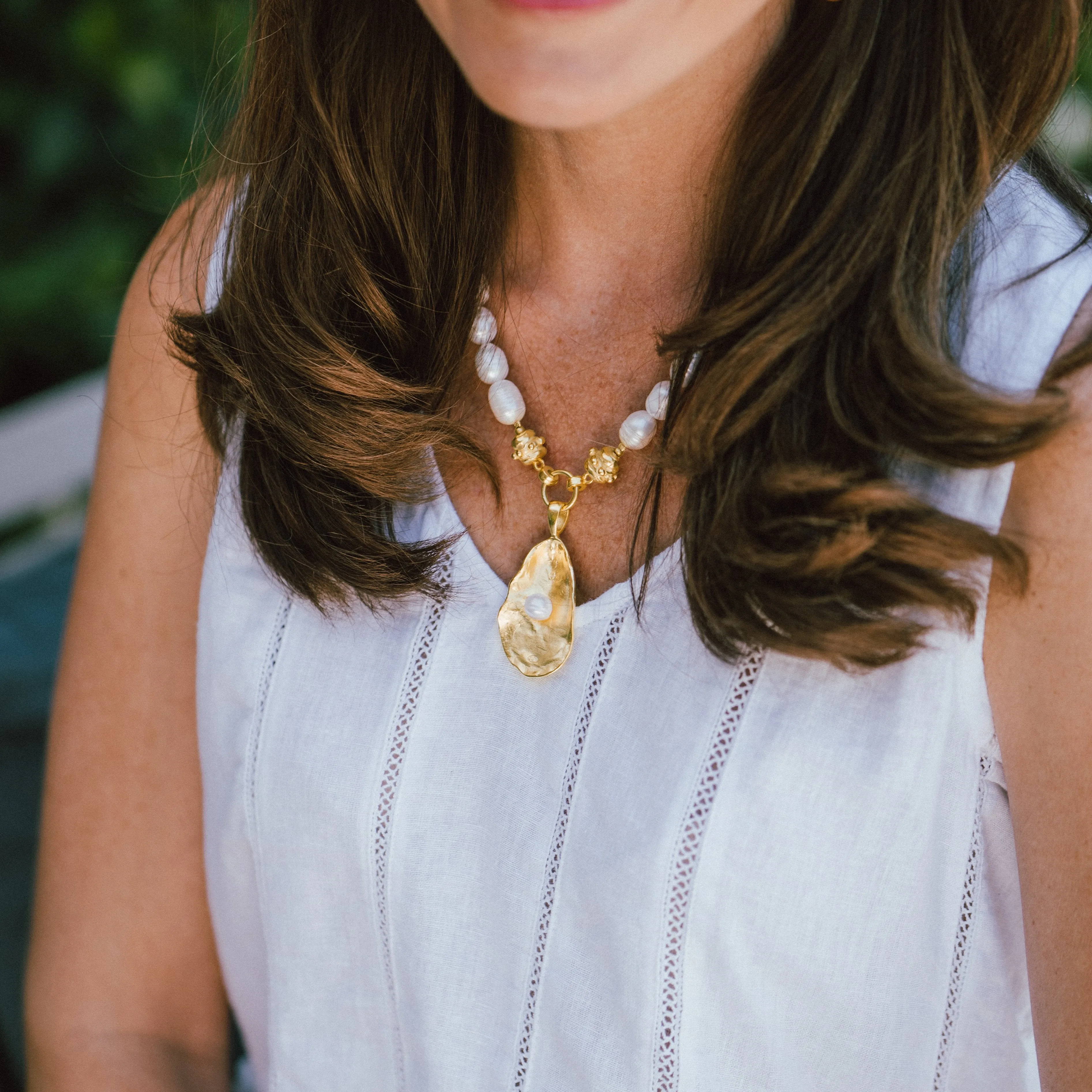 Susan Shaw Pearl Oyster Necklace with Gold Oyster and Freshwater Pearl