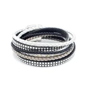 Swarovski and woven leather mix bracelet black