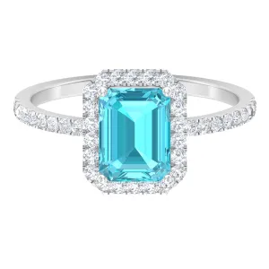 Swiss Blue Topaz and Diamond Accent Engagement Ring