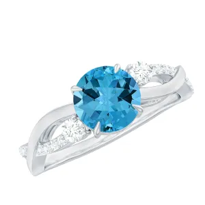 Swiss Blue Topaz and Diamond Engagement Ring with Crossover Shank