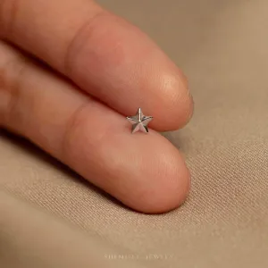 Tiny 5 Point Star Threadless Flat Back Earrings, 20,18,16ga, 5-10mm Unisex, Surgical Steel SHEMISLI SS1075