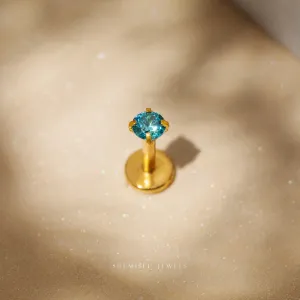 Tiny Blue Zircon Threadless Flat Back Tragus Stud, December Birthstone, 20,18,16ga, 5-10mm, Unisex, Surgical Steel SS631