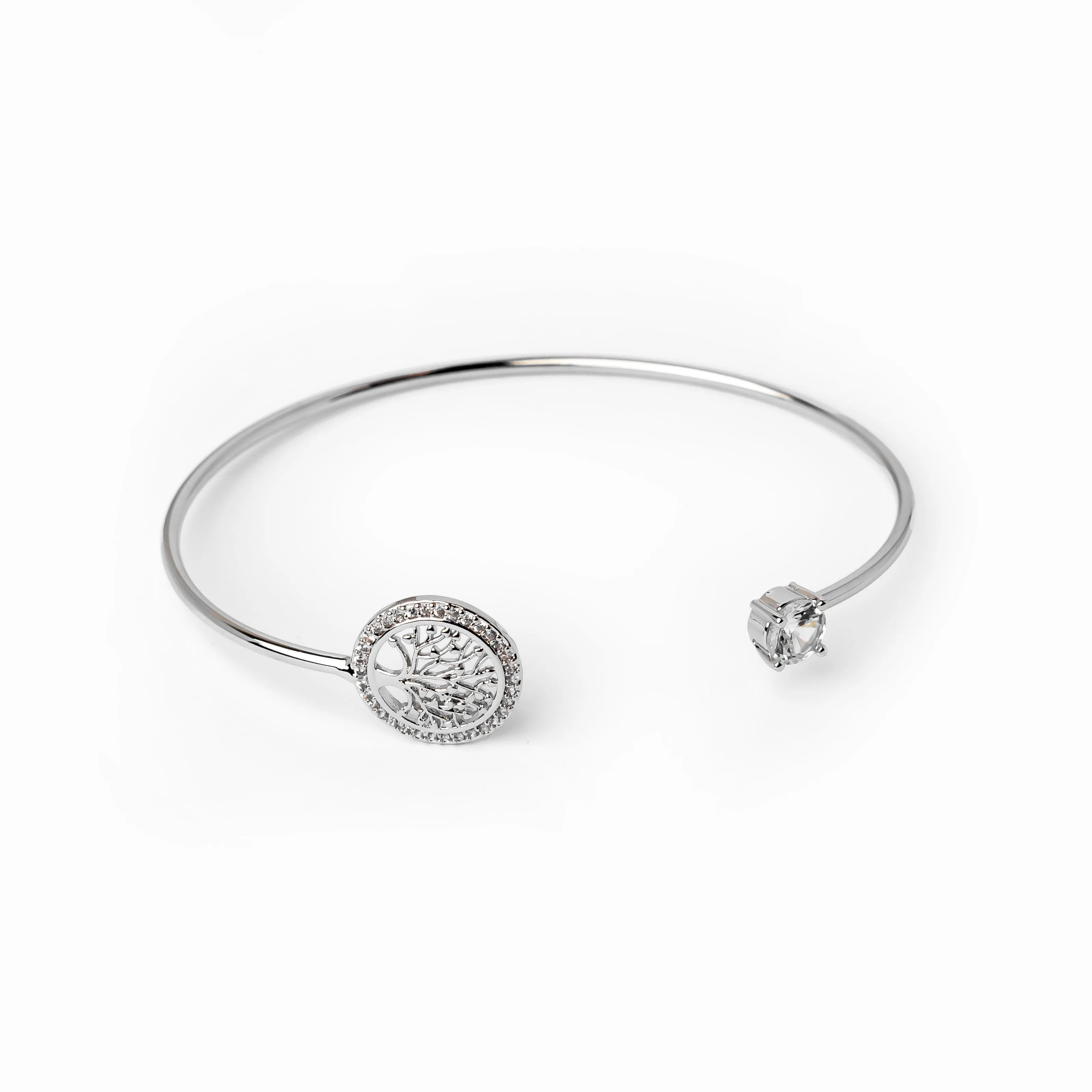 Tree Of Life Stone Bangle Bracelet - Silver