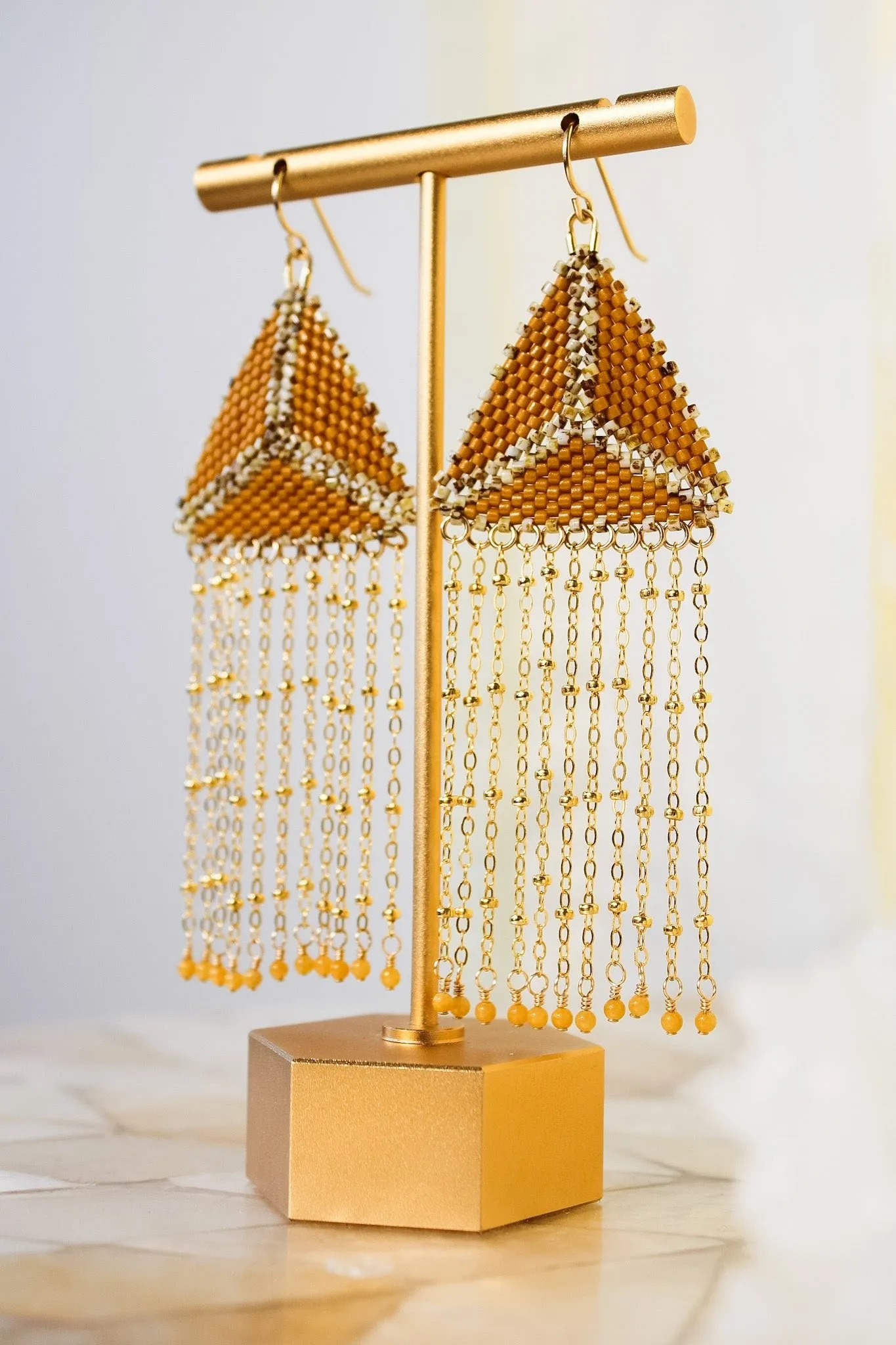 Triangle Chain Fringe Earring - Yellow Jade