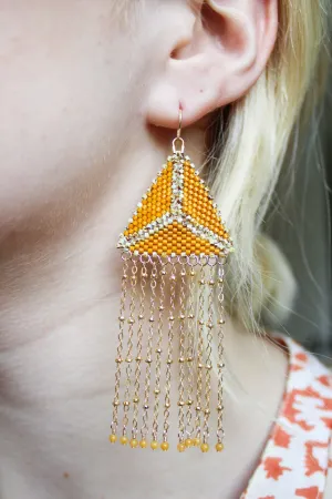 Triangle Chain Fringe Earring - Yellow Jade