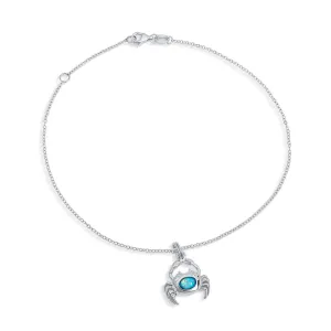 Tropical Beach Sand Crab Blue Opal Charm Anklet Ankle Bracelet Sterling Silver