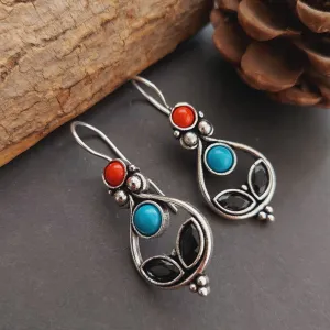 Turquoise n Coral Stoned Pear Shaped Hooks