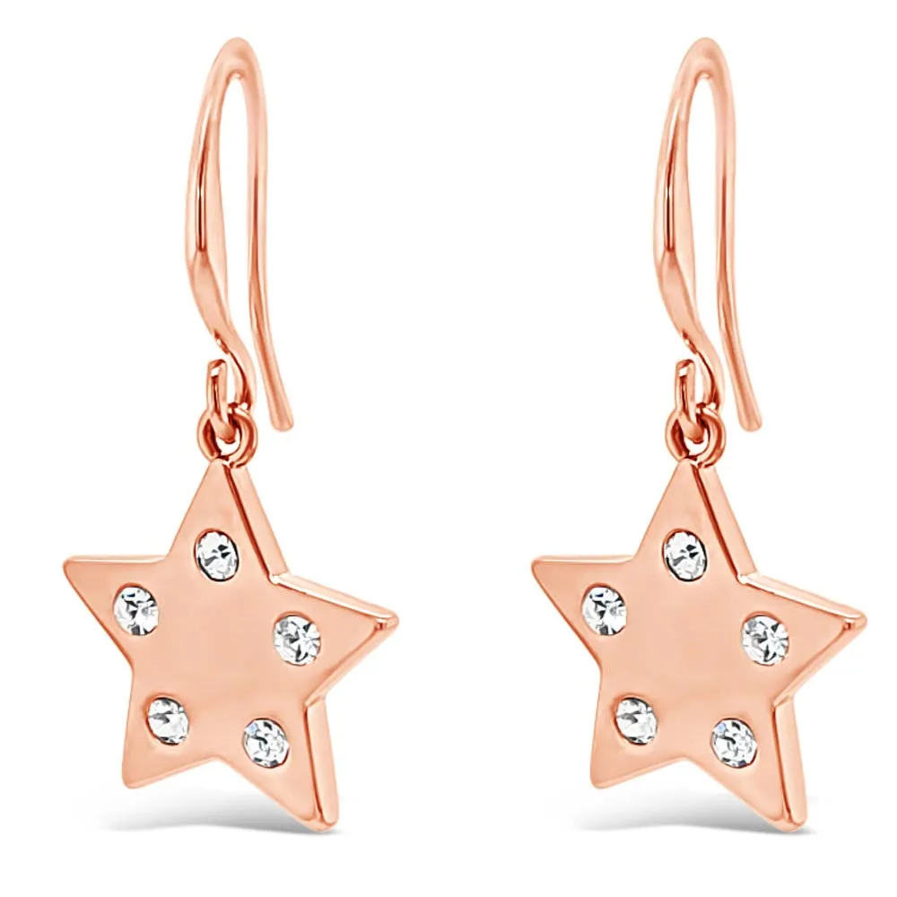 Twinkle Star Diamante Rose Gold Hook Earrings