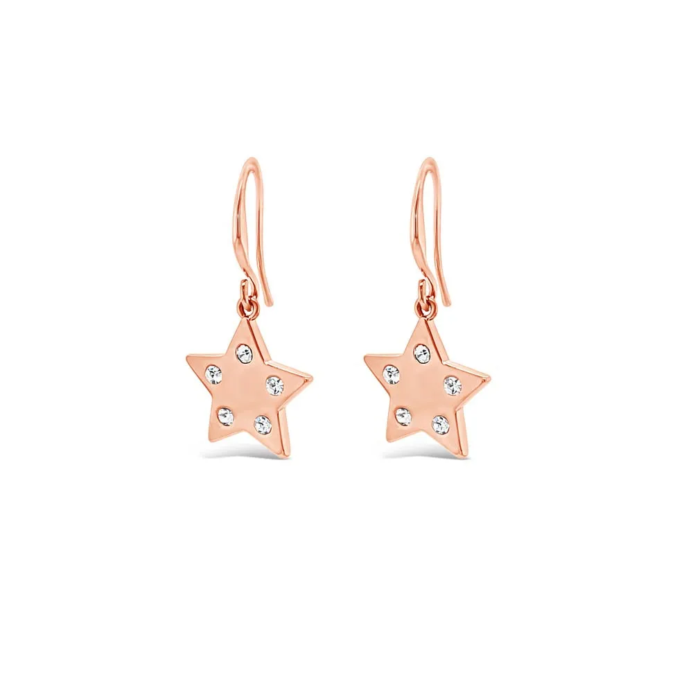 Twinkle Star Diamante Rose Gold Hook Earrings