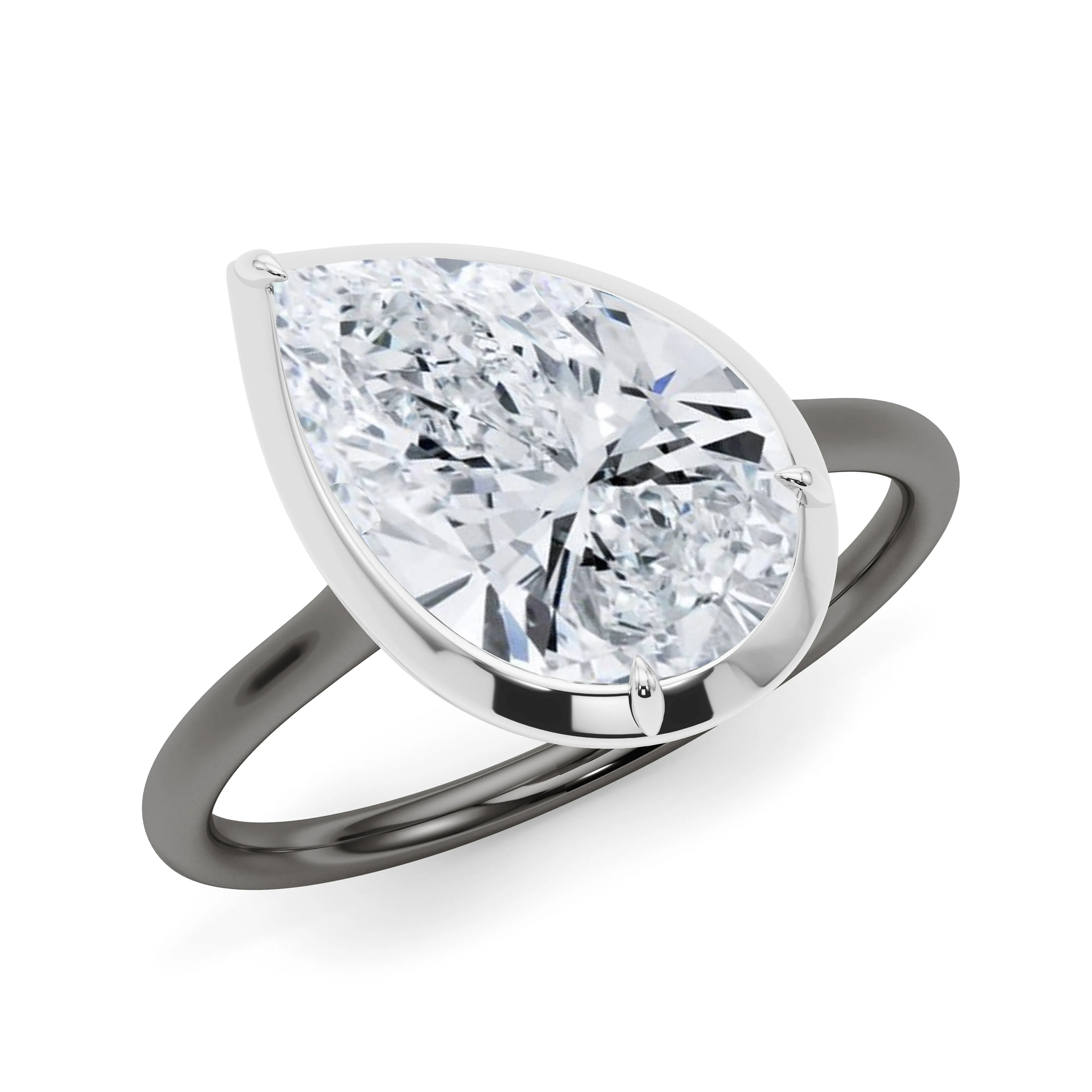 Two-Tone Tilted Pear Diamond Ring