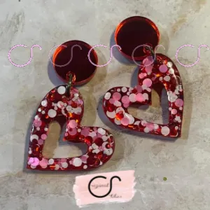 Valentine heart and mirror stud earrings