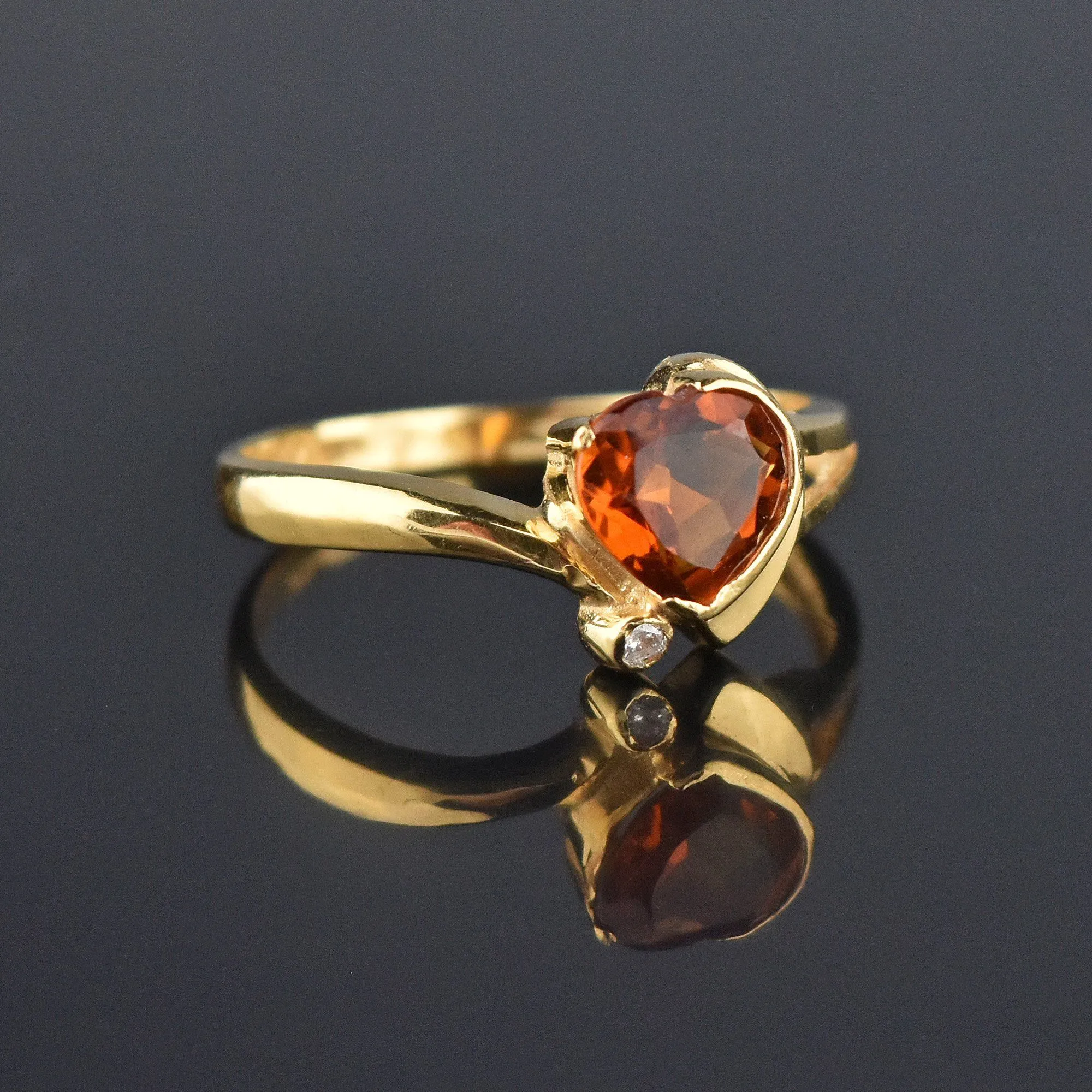 Vintage 14K Gold Diamond Heart Shape Citrine Ring