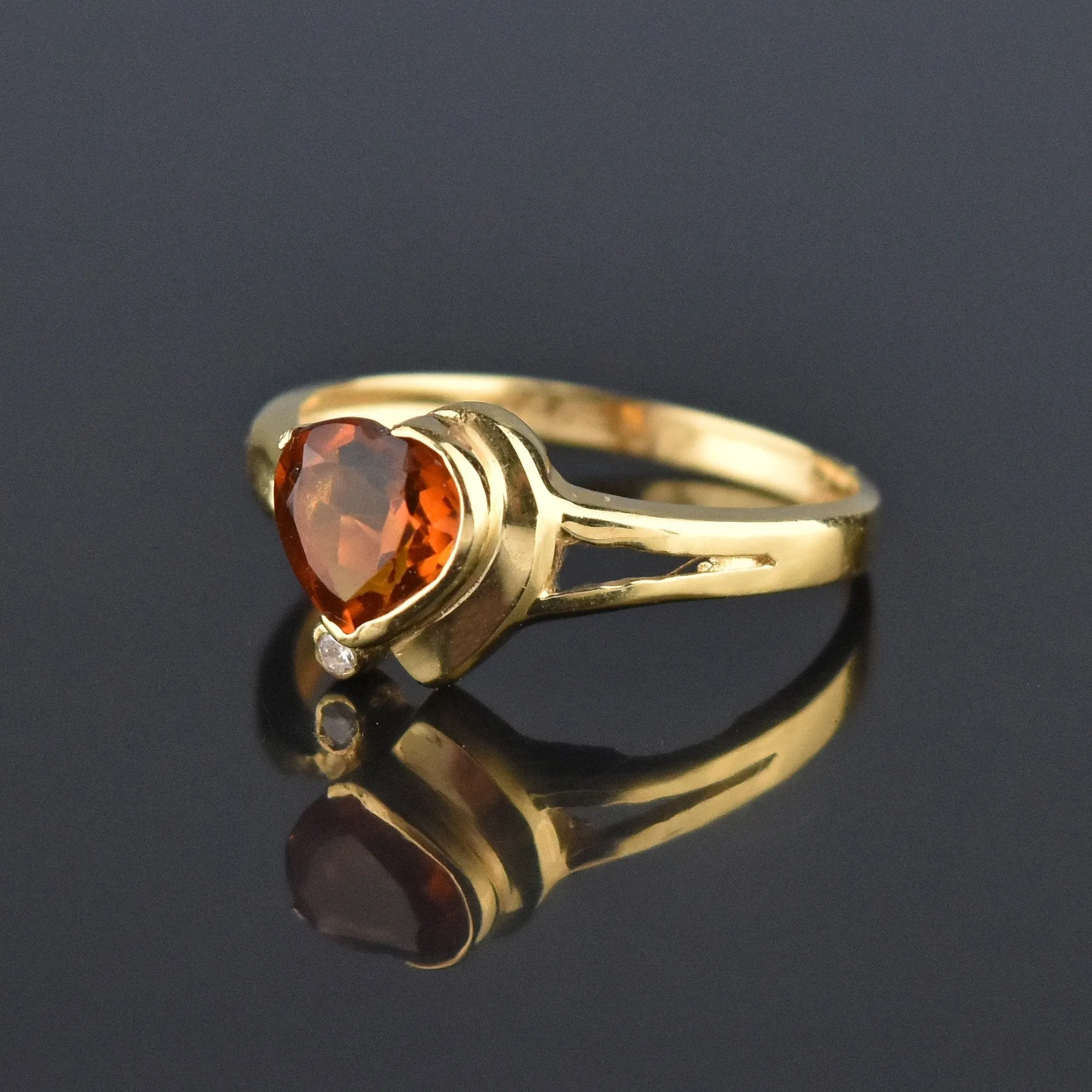 Vintage 14K Gold Diamond Heart Shape Citrine Ring