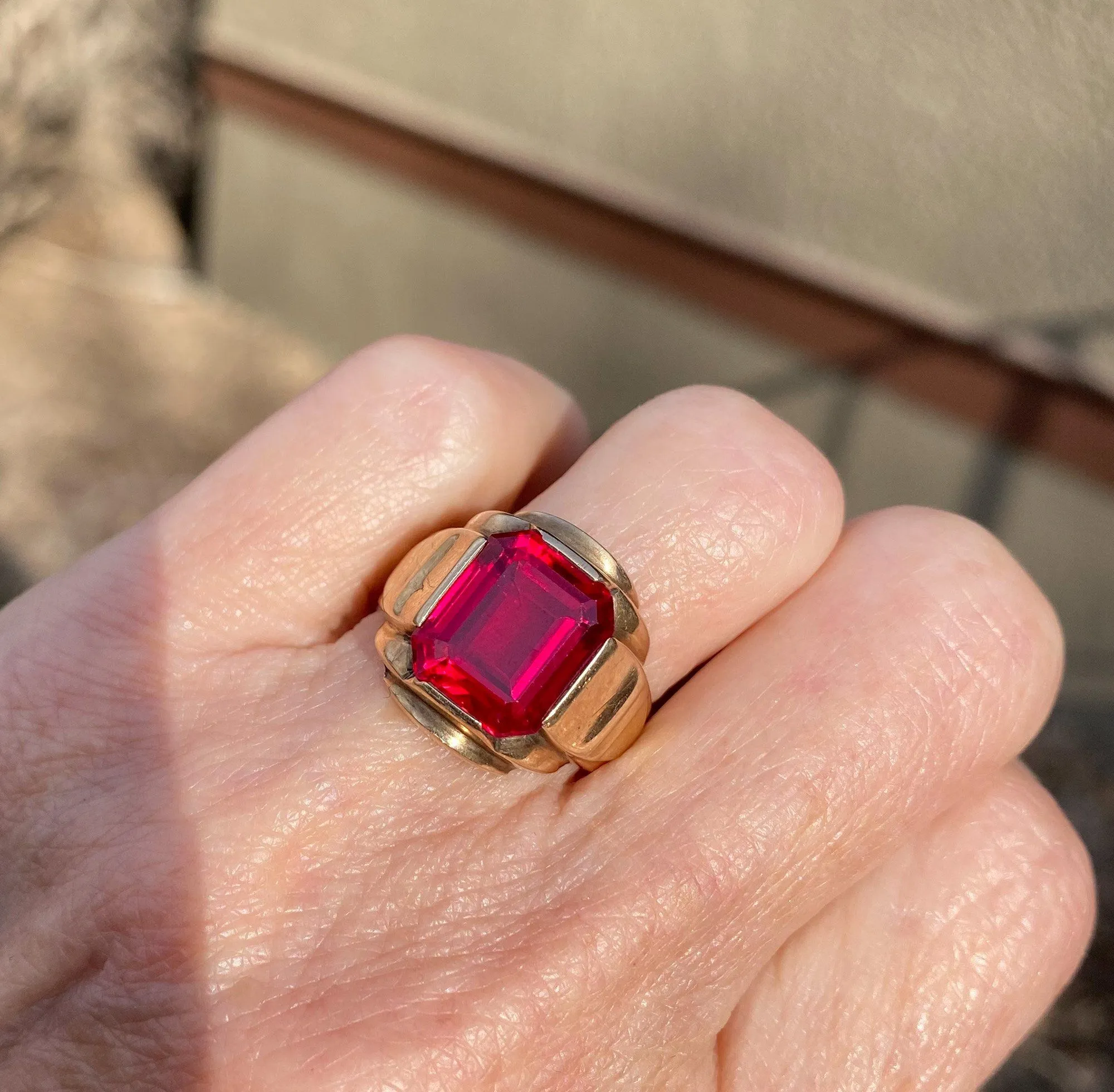 Vintage Art Deco 10K Gold Ruby Signet Ring