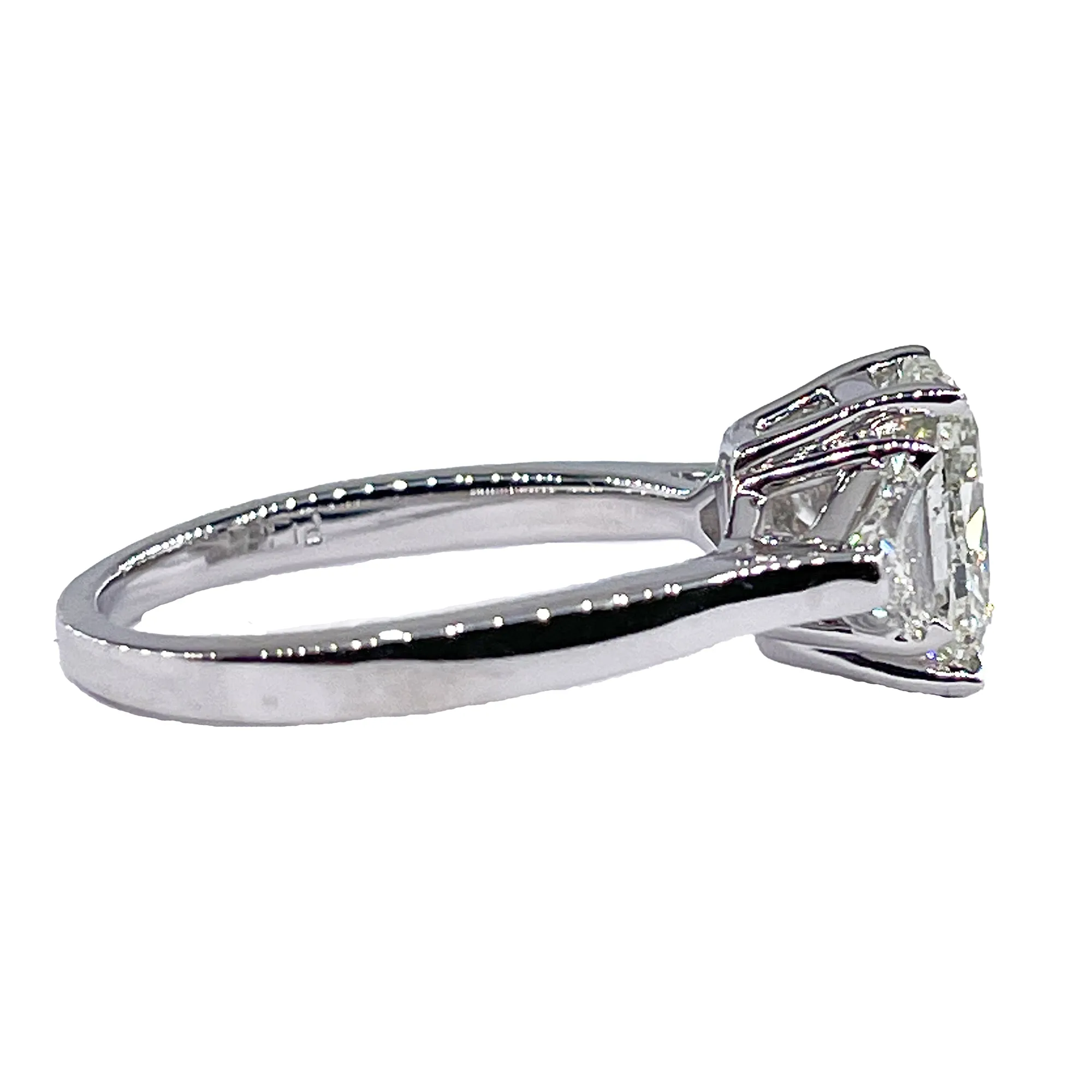 Vintage GIA 2.55ctw Antique Cushion Cut Diamond 3 Stone Engagement Platinum Ring