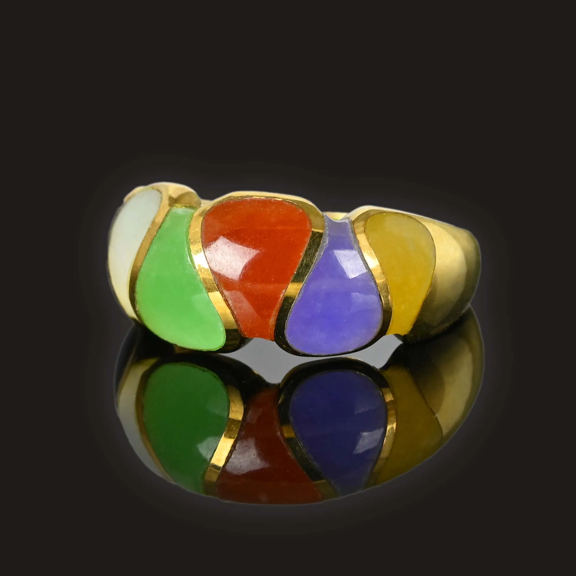 Vintage Multi Gemstone Gold Wave Band Ring