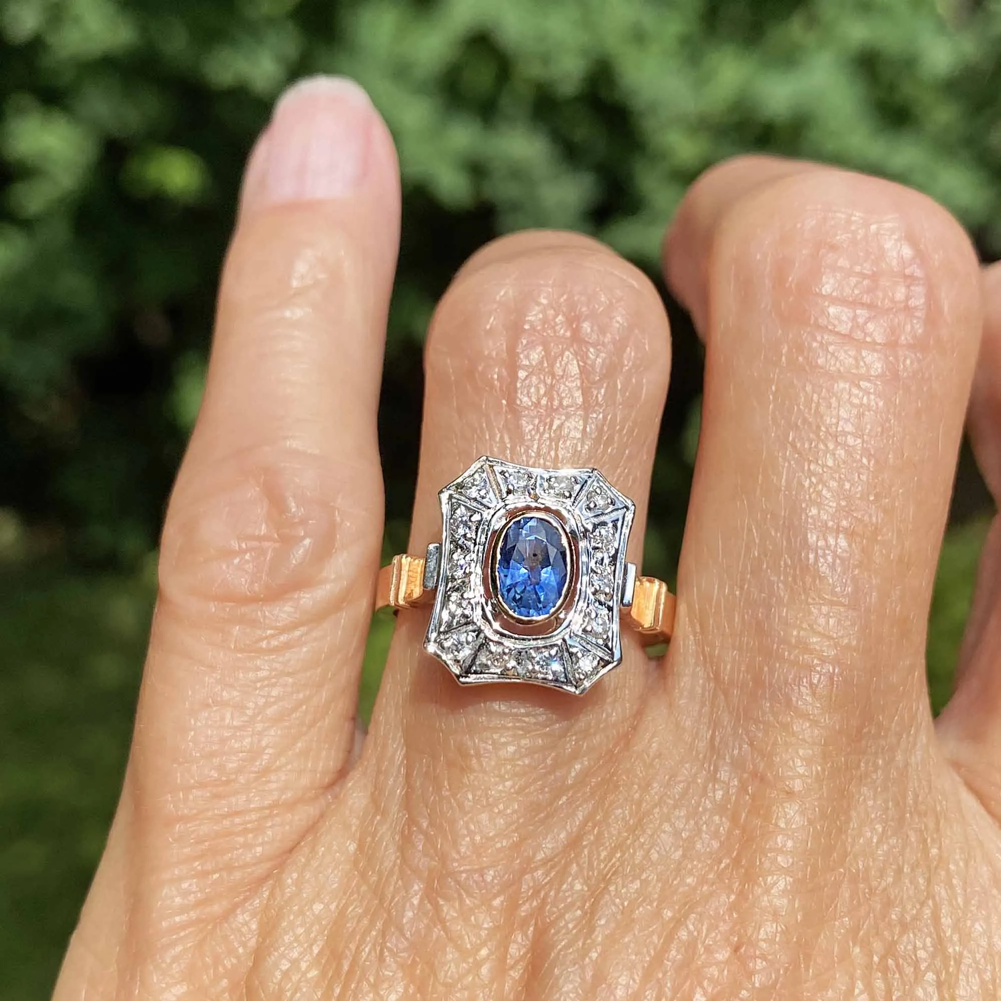 Vintage Sapphire Diamond Cluster Ring in 14K Gold