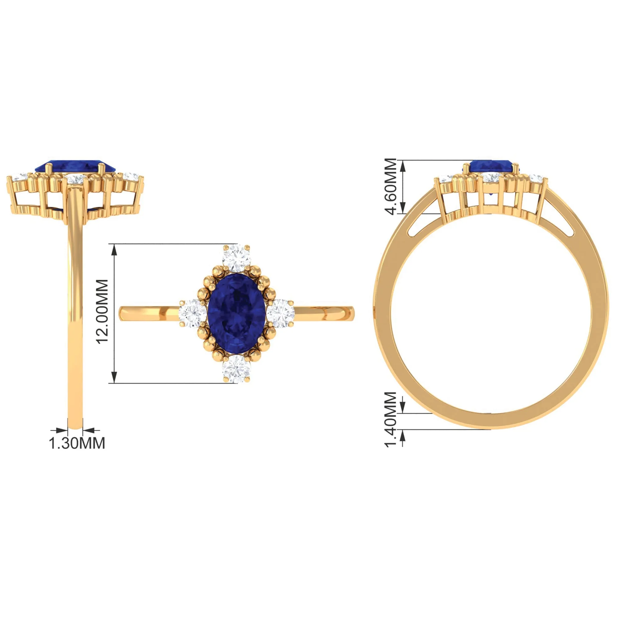 Vintage Style Created Blue Sapphire Solitaire Engagement Ring with Diamond