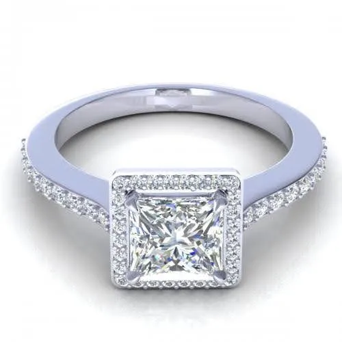 VIP 0.95 CT Princess and Round Cut Diamond Engagement Ring in Platinum