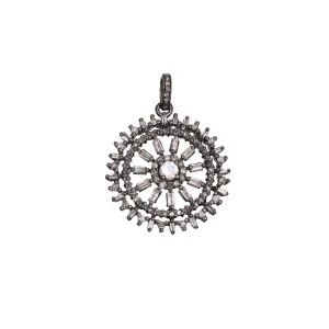 Wheel Pendant Studded With Diamond & Rainbow Moonstone