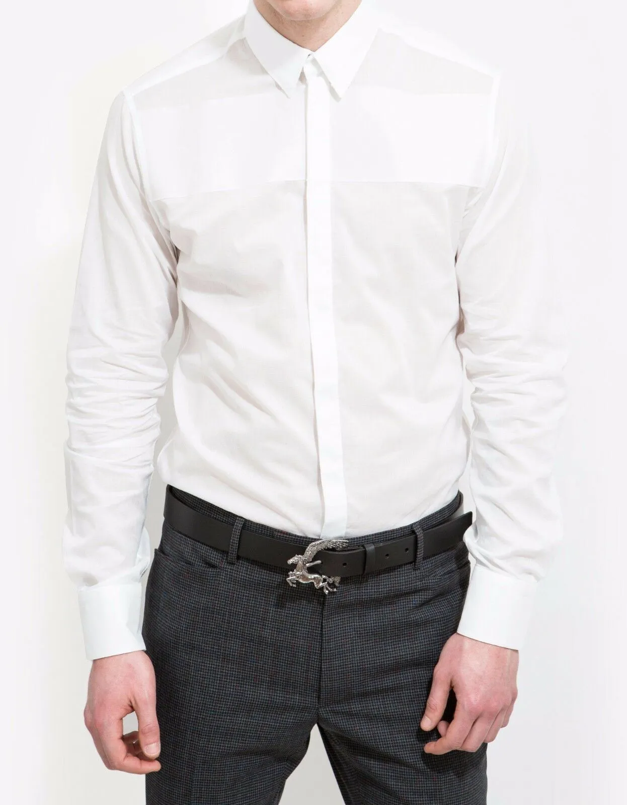 White Slim-Fit Shirt with Band