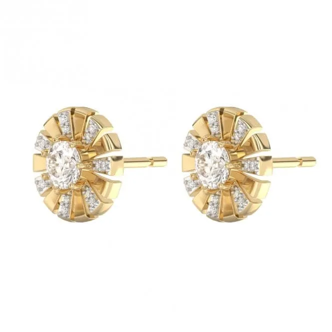 White Topaz and Diamond Sunray Yellow Gold Stud Earrings GE2415C