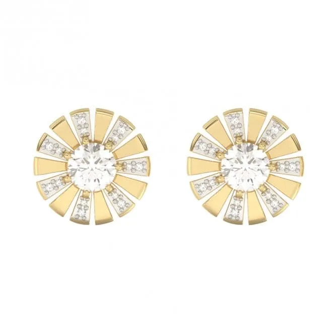 White Topaz and Diamond Sunray Yellow Gold Stud Earrings GE2415C