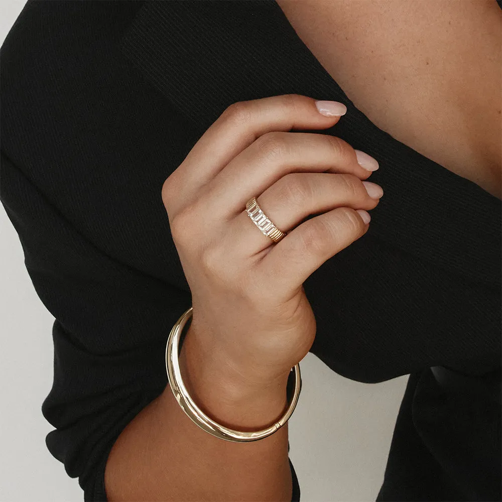 White Topaz Baguette Textured Ring in Gold