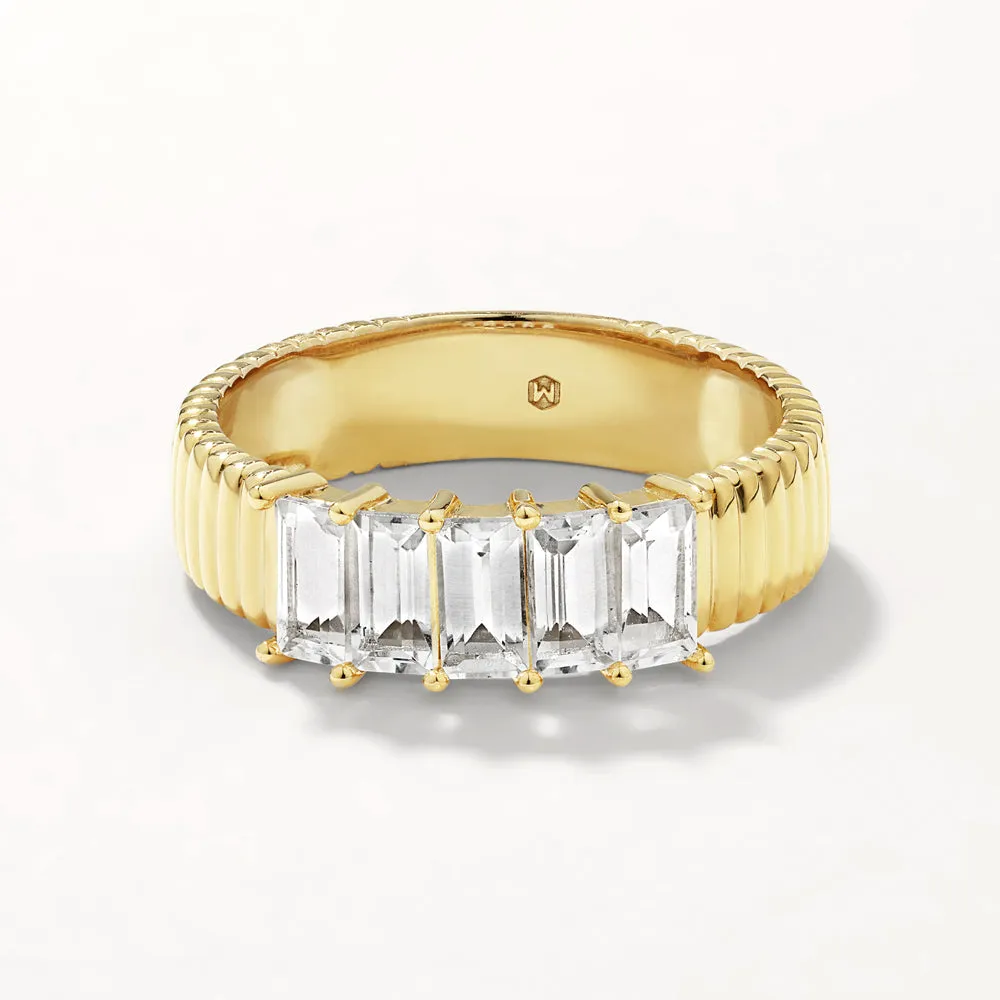 White Topaz Baguette Textured Ring in Gold