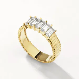 White Topaz Baguette Textured Ring in Gold