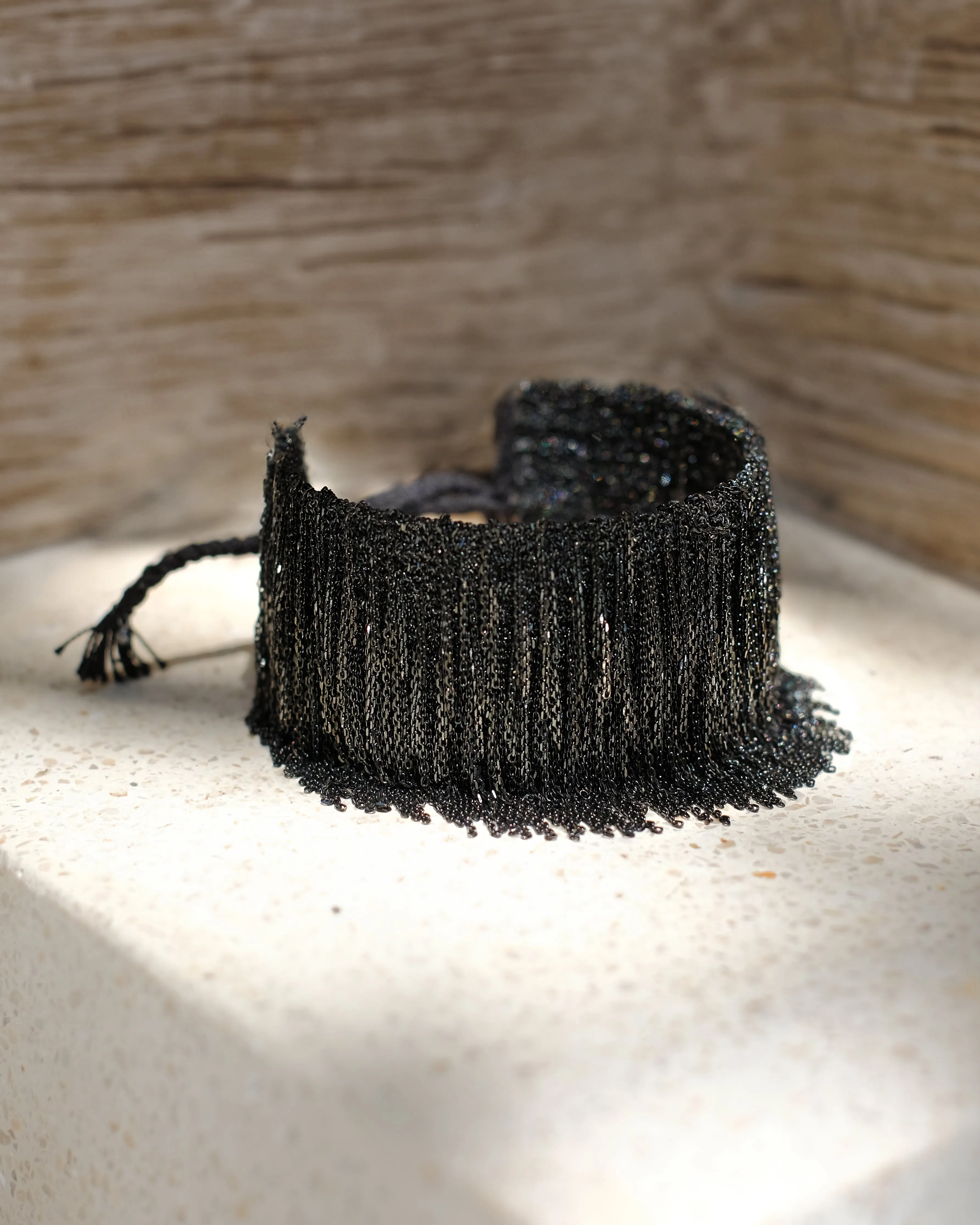 Wide Black Fringe Cuff