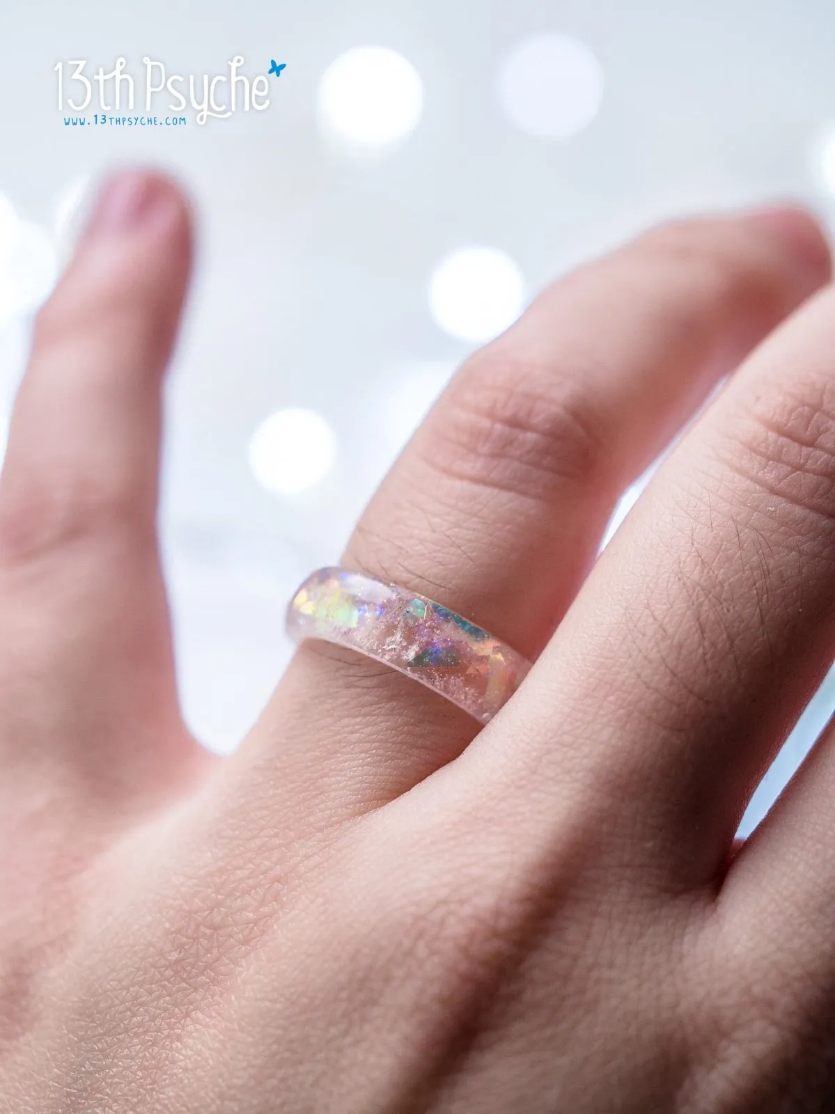 Winter inspired frost resin ring, snow ring