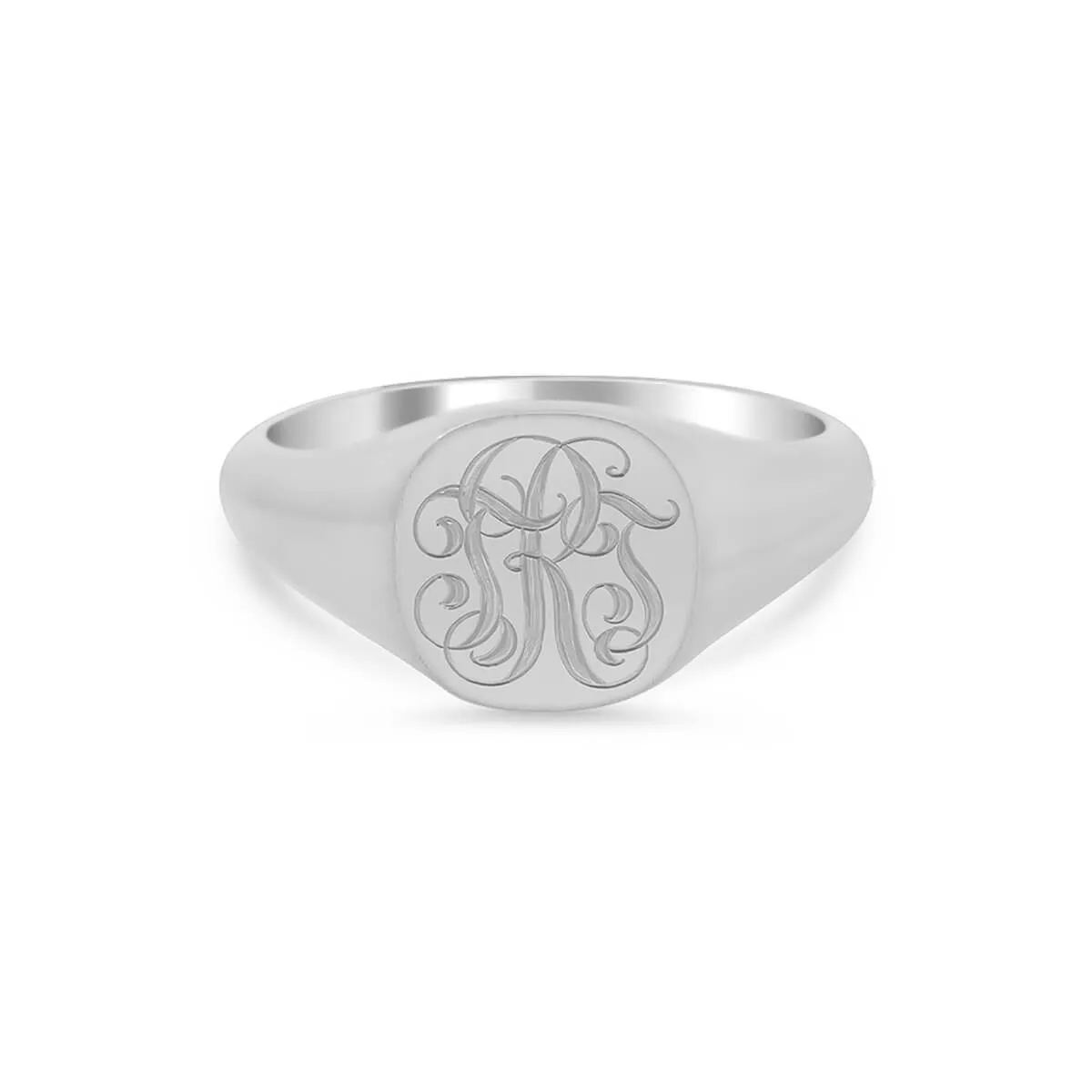 Women's Square Signet Ring - Small - Hand Engraved Script Monogram